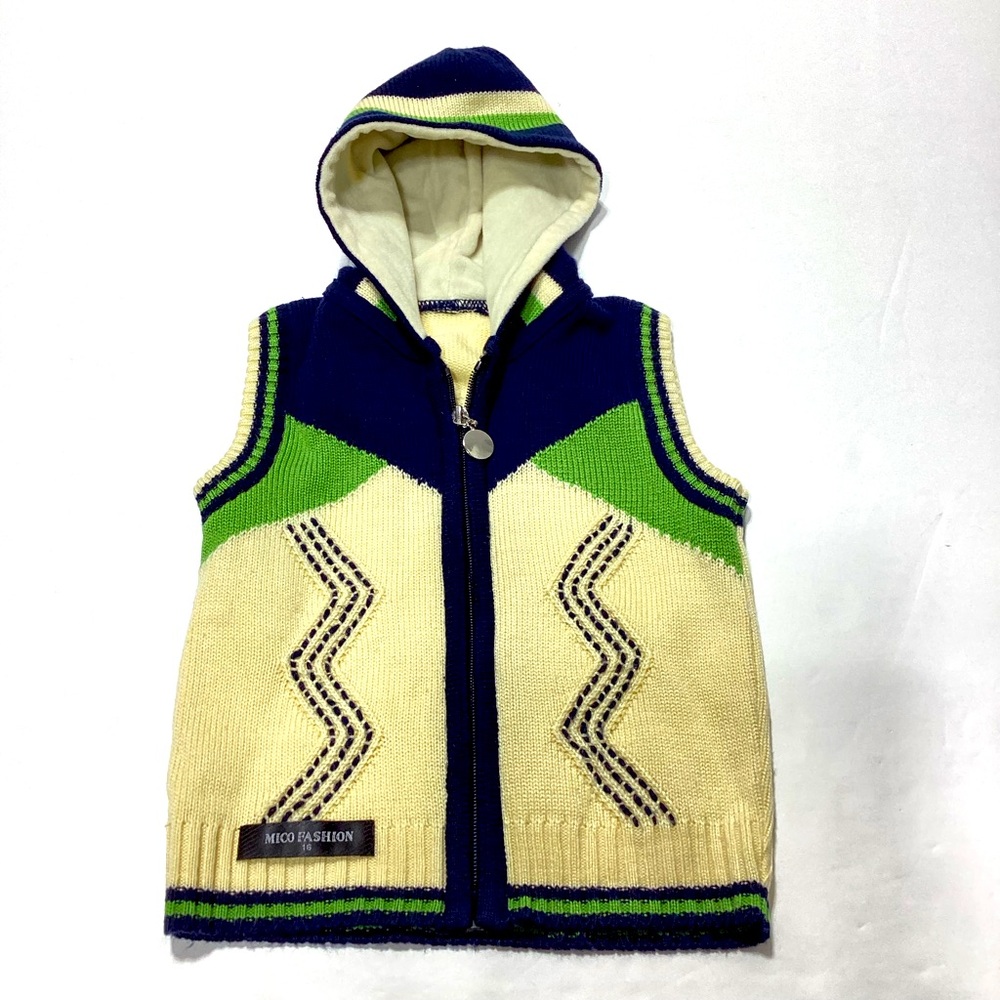 Mico Fashion Sweater Vest With Hood Golden Patch on Back Seahawks Colors Zip 3T